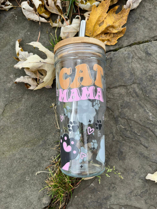 Cat Mama Canning Jar Cup