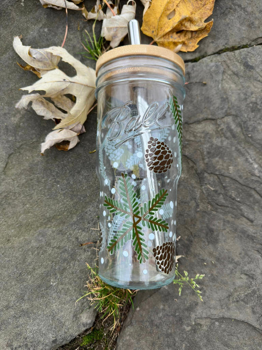 Winter Pine Canning Jar Cup