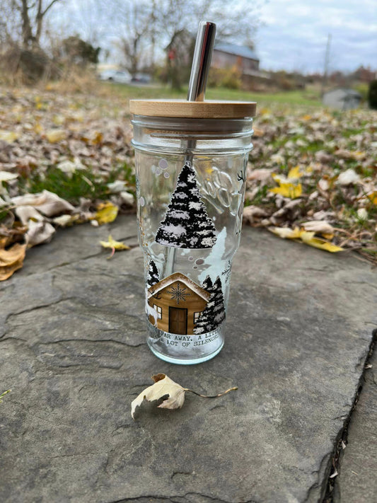 Winter Cabin Canning Jar Cup